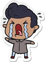 sticker of a cartoon crying man vector