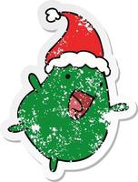 christmas distressed sticker cartoon of kawaii bean vector