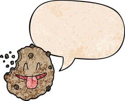 cartoon cookie and speech bubble in retro texture style vector