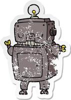 distressed sticker of a cartoon robot vector