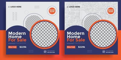 banner de publicación de instagram de casa moderna a la venta, banner de marketing de negocios digitales para una plantilla de publicación de medios sociales, diseño de conjunto de banner, promoción de productos, publicación o volante de instagram de bienes raíces a la venta. vector