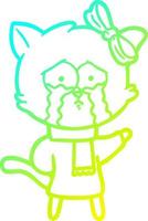cold gradient line drawing cartoon cat vector