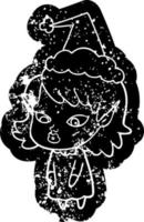 icono angustiado de dibujos animados de una niña elfa con orejas puntiagudas con sombrero de santa vector
