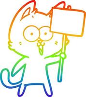 línea de gradiente de arco iris dibujo divertido gato de dibujos animados con signo vector