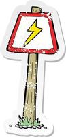 retro distressed sticker of a cartoon electrical warning sign vector