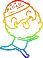 rainbow gradient line drawing running man with beard sticking out tongue vector