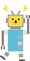 flat color retro cartoon malfunctioning robot vector