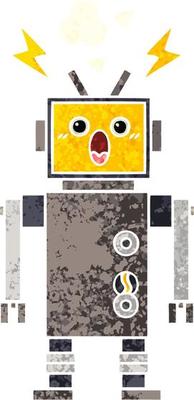 retro illustration style cartoon malfunctioning robot