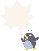 dibujos animados de pingüinos asustados y burbujas de habla en estilo retro vector