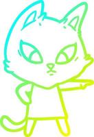 cold gradient line drawing confused cartoon cat vector