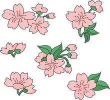 Collection of sakura flowers in doodles style vector