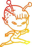 warm gradient line drawing cute cartoon alien girl vector