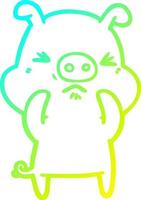 cold gradient line drawing cartoon angry pig vector