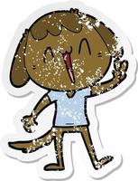 distressed sticker of a cartoon laughing dog vector