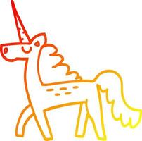 dibujo de línea de gradiente cálido unicornio mágico de dibujos animados vector