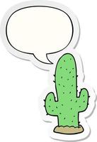 cartoon cactus and speech bubble sticker vector