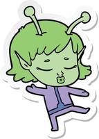 sticker of a cartoon alien girl vector