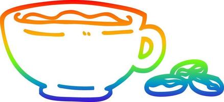 taza de espresso de dibujos animados de dibujo de línea de gradiente de arco iris vector