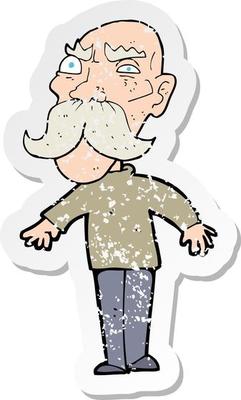 retro distressed sticker of a cartoon angry old man