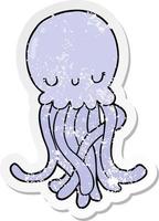 distressed sticker of a cute cartoon jellyfish vector