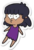 sticker of a cartoon whistling girl vector