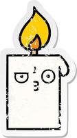 distressed sticker of a cute cartoon lit candle vector