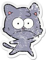 distressed sticker of a cartoon nervous cat vector