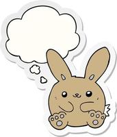 cartoon rabbit and thought bubble as a printed sticker vector