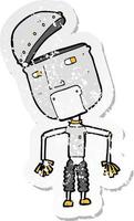 retro distressed sticker of a cartoon funny robot vector