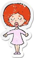 retro distressed sticker of a cartoon woman in dress vector