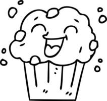 quirky line drawing cartoon happy muffin vector