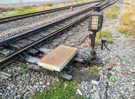 The railroad switch system for controls the direction of the railroad. photo