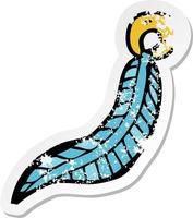 retro distressed sticker of a cartoon feather keyring vector