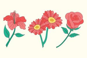Set of red flowers flat design illustration vector