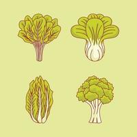 Green vegetables set cartoon illustration vector