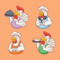 Chicken chef logo for food in flat cartoon style vector