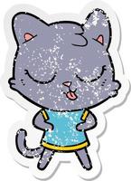 distressed sticker of a cartoon cat vector