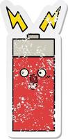 distressed sticker of a cute cartoon battery vector