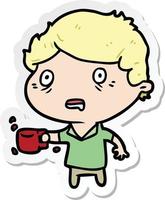sticker of a cartoon man with cup of coffee vector