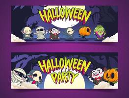 ilustración de vector de banner de halloween, lindo monstruo banner de halloween