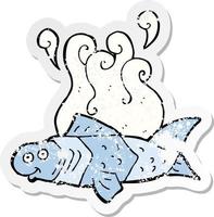 retro distressed sticker of a cartoon funny fish vector