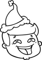 happy line drawing of a male face wearing santa hat vector