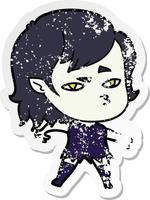 distressed sticker of a cartoon vampire girl vector