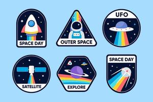 World Space Day Stickers or Badges Collection Set vector