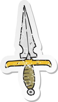 retro distressed sticker of a cartoon dagger