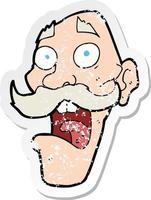 retro distressed sticker of a cartoon frightened old man vector