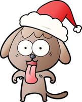 cute gradient cartoon of a dog wearing santa hat vector