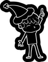 cartoon icon of a curious boy wearing santa hat vector