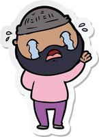 sticker of a cartoon bearded man crying vector