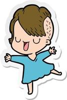sticker of a cute cartoon girl with hipster haircut vector